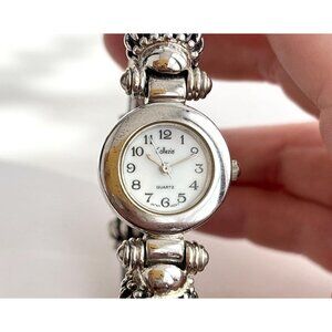 Collezier Cuff Bracelet Silver Toned Ladies Vintage Wristwatch - 22mm - WORKS!